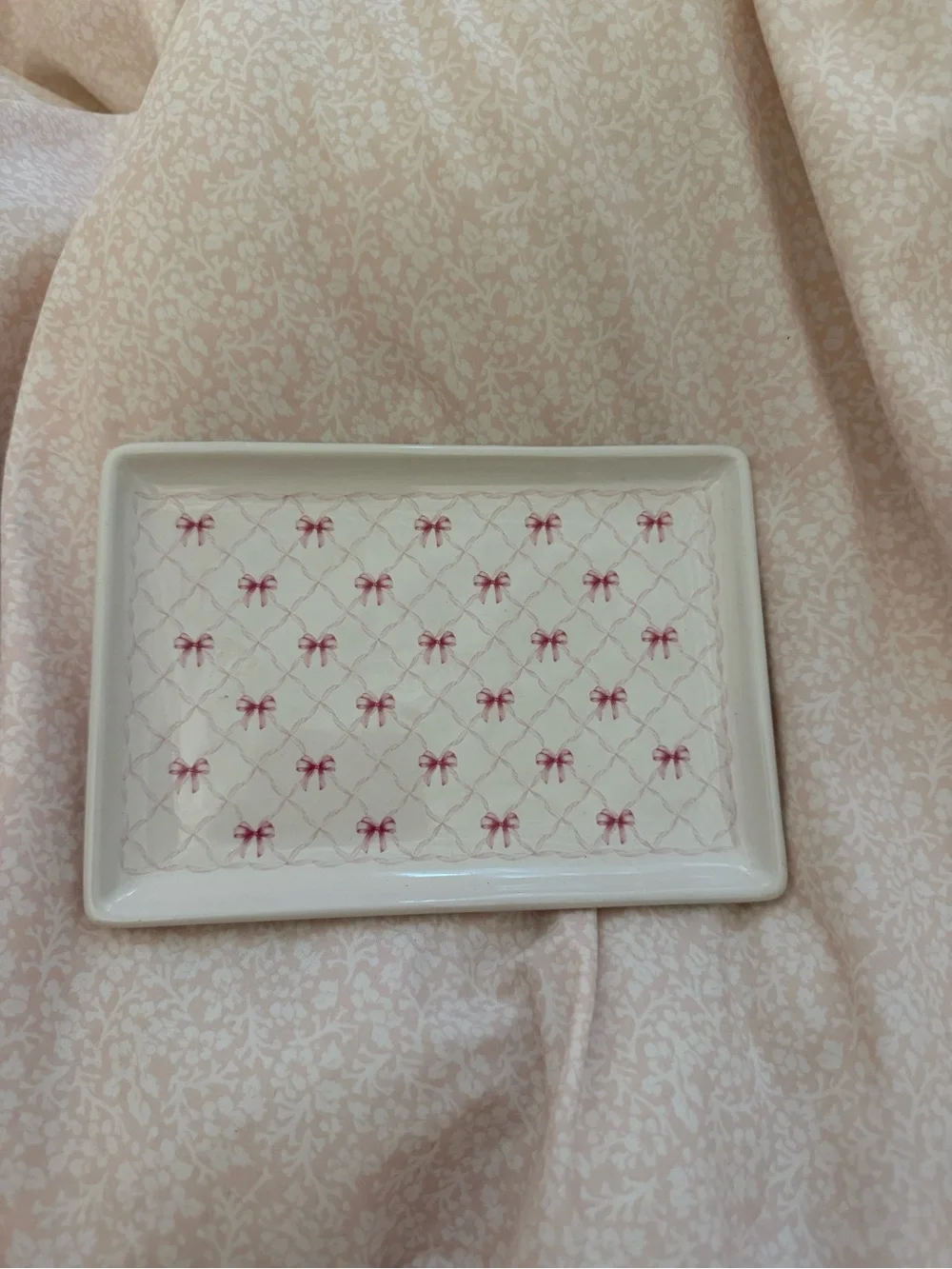 Ceramic Trinket Tray with Pink Bow Motif